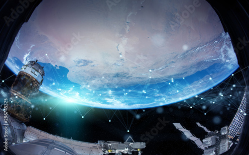 Fototapeta Naklejka Na Ścianę i Meble -  Satellites sending datas exchanges and connections system over the globe 3D rendering elements of this image furnished by NASA