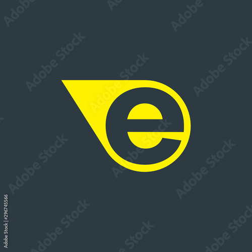 Letter e in yellow beam of light, vector logo design