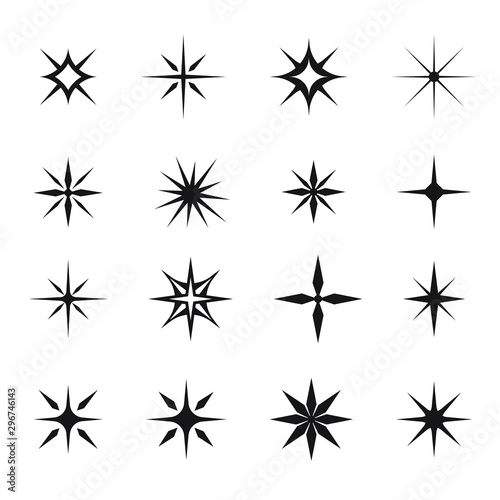 Sparkles icon, Sparkle set with stars, flashes, glowing elements. Isolated on white template for Christmas invitations and holiday greeting cards
