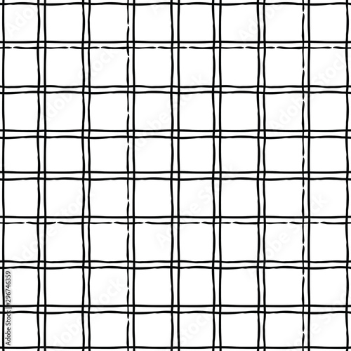 Seamless checkered pattern. Fabric, textile, print in vector. Tribal motif in black and white. Seamless rustic background texture of crosshatched lines.