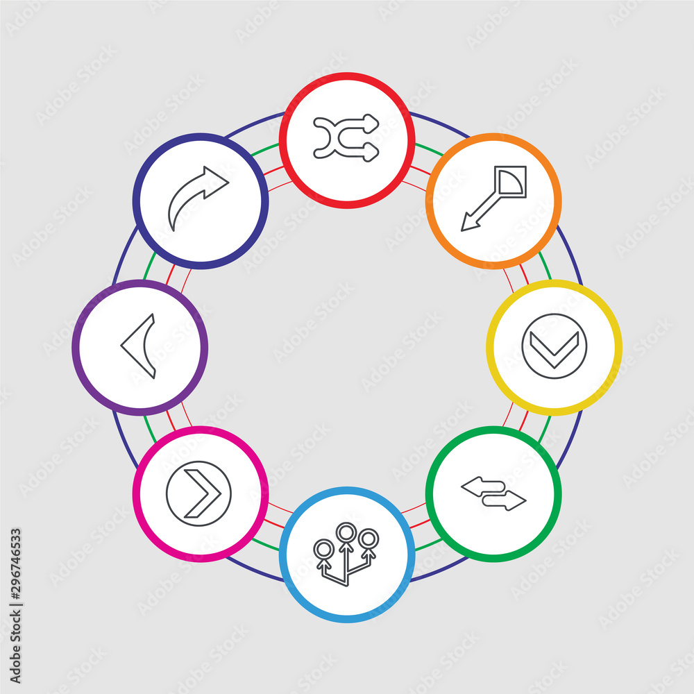 8 colorful stroke icons set included next, left arrow, right arrow, multiply, horizontal arrows, download, drag, shuffle 8 colorful stroke icons set included next, left arrow, right arrow, multiply, horizontal arrows, download, drag, shuffle