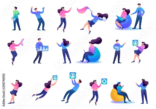 Set of 2D characters to create illustrations, teenagers, young entrepreneurs, designers, creative people. For Concept for web design