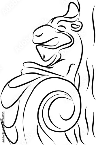 Dragón dibujado con trazos sobre fondo blanco.