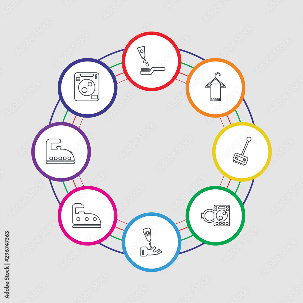 8 colorful stroke icons set included washing machine cleanin, iron cleanin, iron cleanin, cream washing machine plunger hanger toothpaste 8 colorful stroke icons set included washing machine cleanin, iron cleanin, iron cleanin, cream washing machine plunger hanger toothpaste