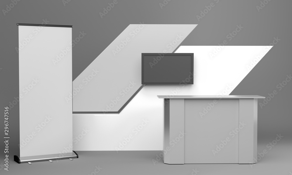 Stand for advertise product. Retail Trade Stand. Exhibition Booth Counter Illustration. 3D render Stand for advertise product. Retail Trade Stand. Exhibition Booth Counter Illustration. 3D render