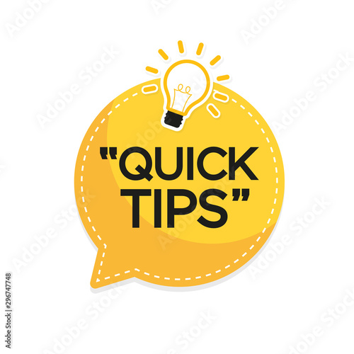 Quick Tips banner with light bulb. Vector background.