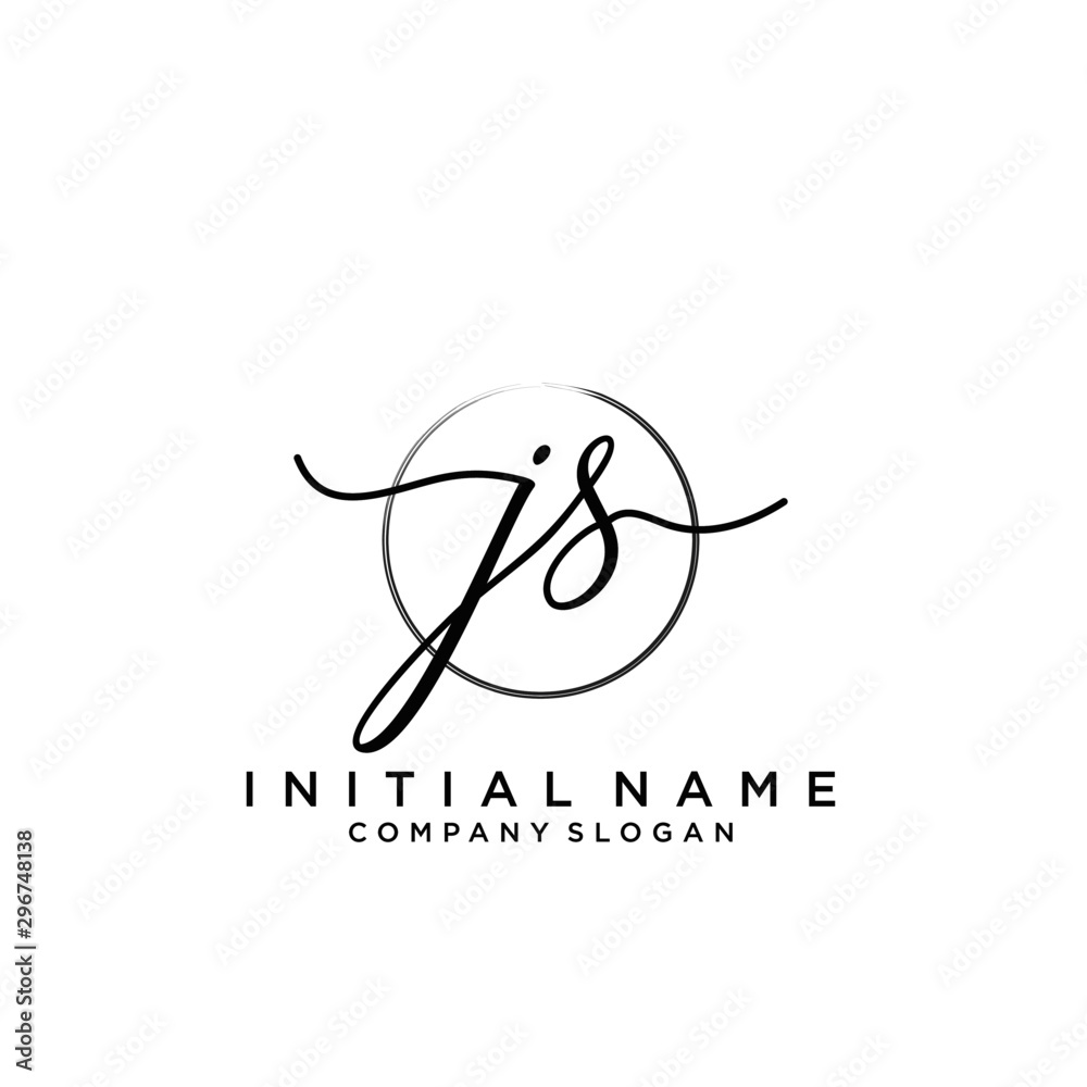 JS Initial handwriting logo with circle template vector. JS Initial handwriting logo with circle template vector.