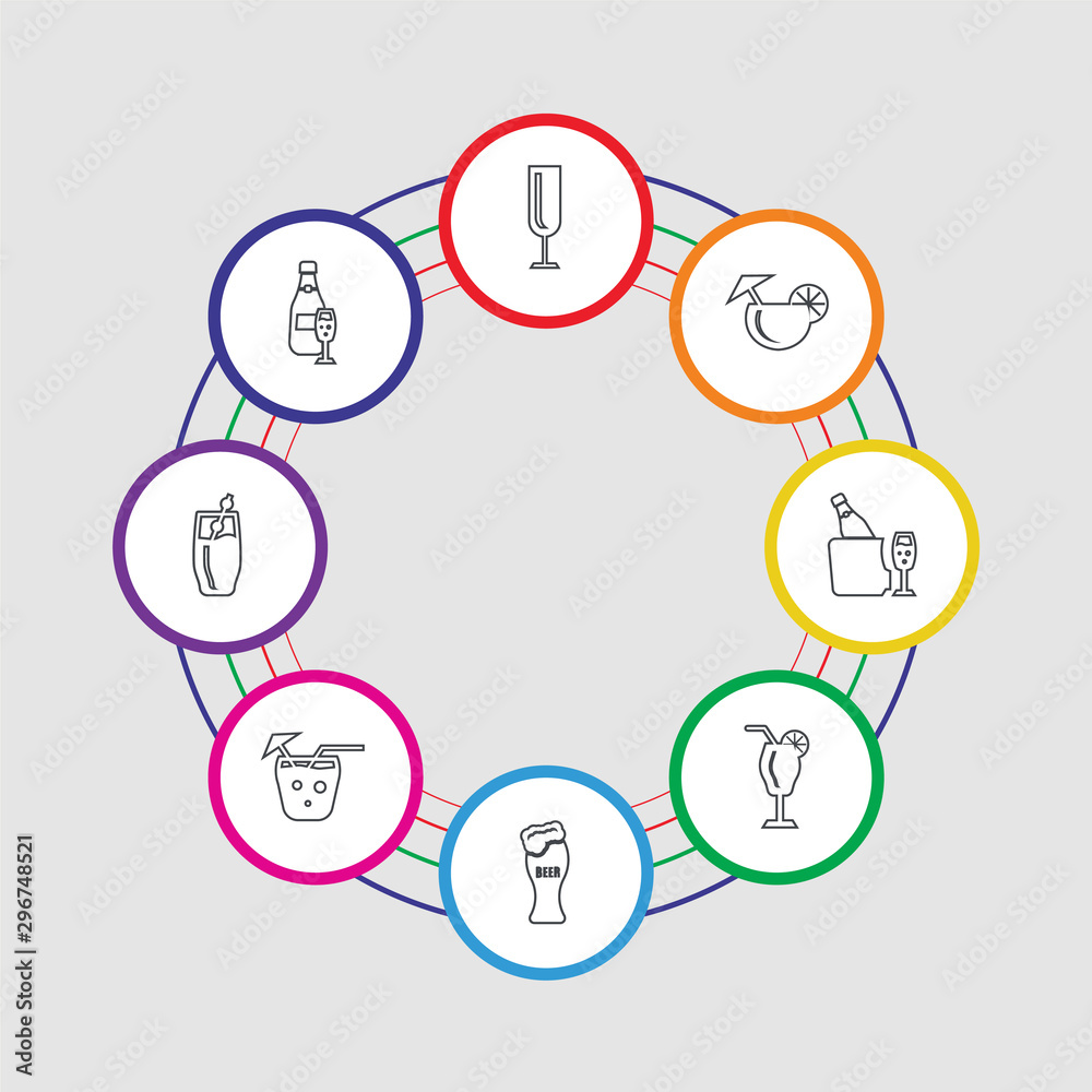 8 colorful stroke icons set included champagne, manhattan, mai tai, beer, sex on the beach, champagne, cocktail, champagne 8 colorful stroke icons set included champagne, manhattan, mai tai, beer, sex on the beach, champagne, cocktail, champagne