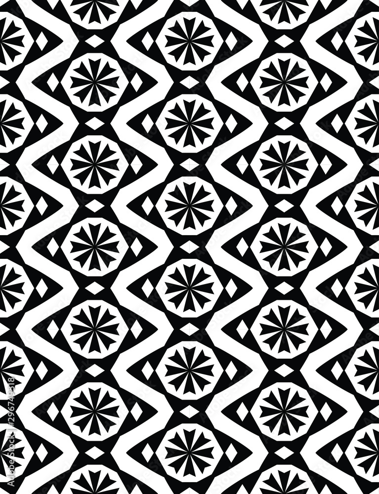 Chevron seamless pattern with snowflakes. Seamless geometric pattern. Vector illustration. Repeating ethnic ornamental design. Modern black and white print. Chevron seamless pattern with snowflakes. Seamless geometric pattern. Vector illustration. Repeating ethnic ornamental design. Modern black and white print.