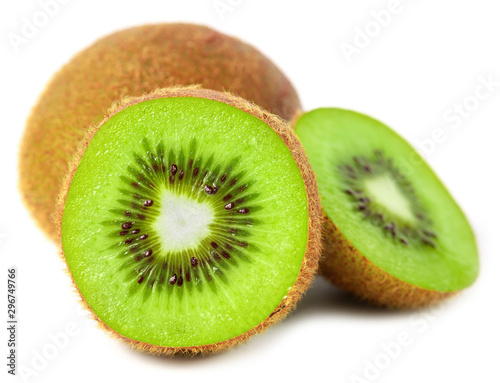 Close up kiwi fruit and slice kiwi isolated on the white background