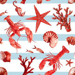 Wandcirkels Zee patronen Aquarel zeedieren in vrolijk patroon  © Zenina-Lembrik
