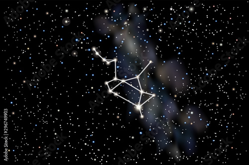 Vector illustration of the zodiac constellation Sagittarius (Archer) on a starry black sky background. Astronomical cluster of stars in space