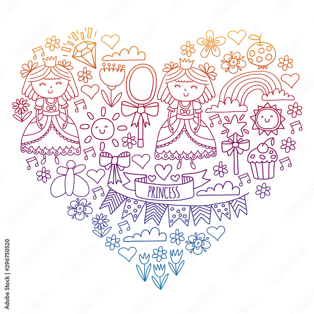 Vector pattern for little girls. Princess illustration for happy birthday party. Vector pattern for little girls. Princess illustration for happy birthday party.