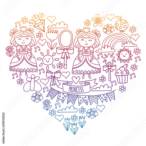 Vector pattern for little girls. Princess illustration for happy birthday party.