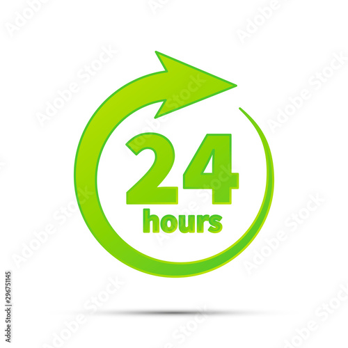 24 hours service, bright green simple icon on white
