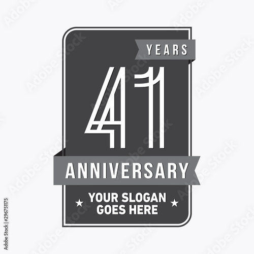 41 years anniversary design template. Forty-one years celebration logo. Vector and illustration.