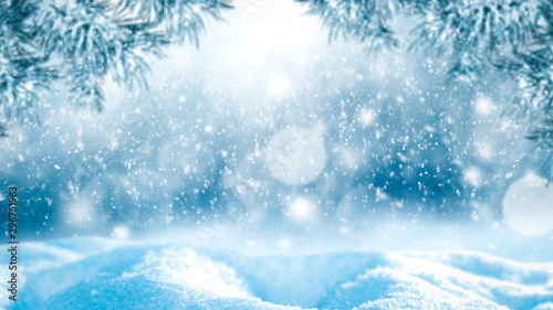 Winter background of snow and free space for your decoration. Christmas time  © magdal3na
