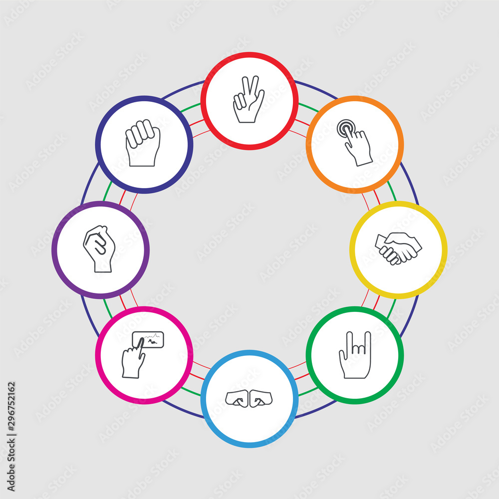 8 colorful stroke icons set included fist, click, draw, fist, maloik, handshake, tap, counting 8 colorful stroke icons set included fist, click, draw, fist, maloik, handshake, tap, counting