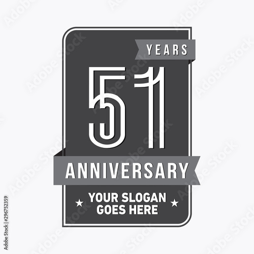 51 years anniversary design template. Fifty-one years celebration logo. Vector and illustration.