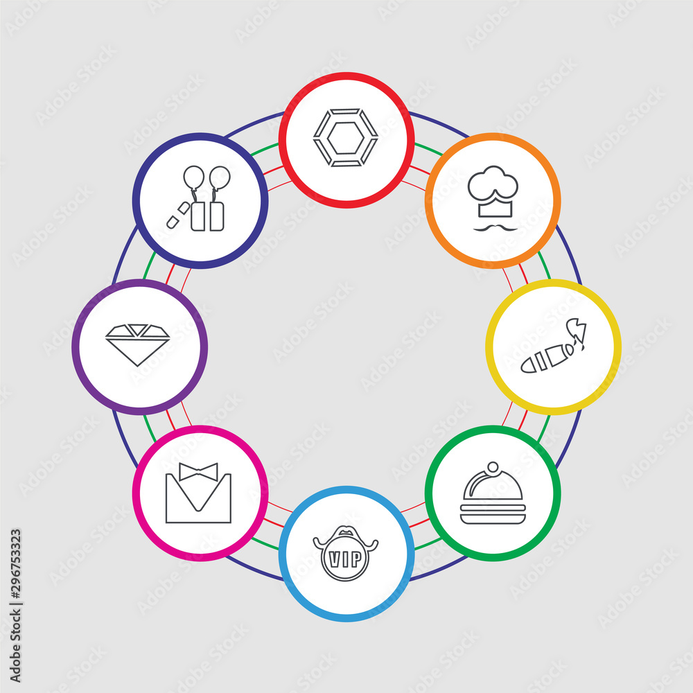 8 colorful stroke icons set included gift, diamond, tuxedo, vip, serving, cigar, chef, diamond 8 colorful stroke icons set included gift, diamond, tuxedo, vip, serving, cigar, chef, diamond