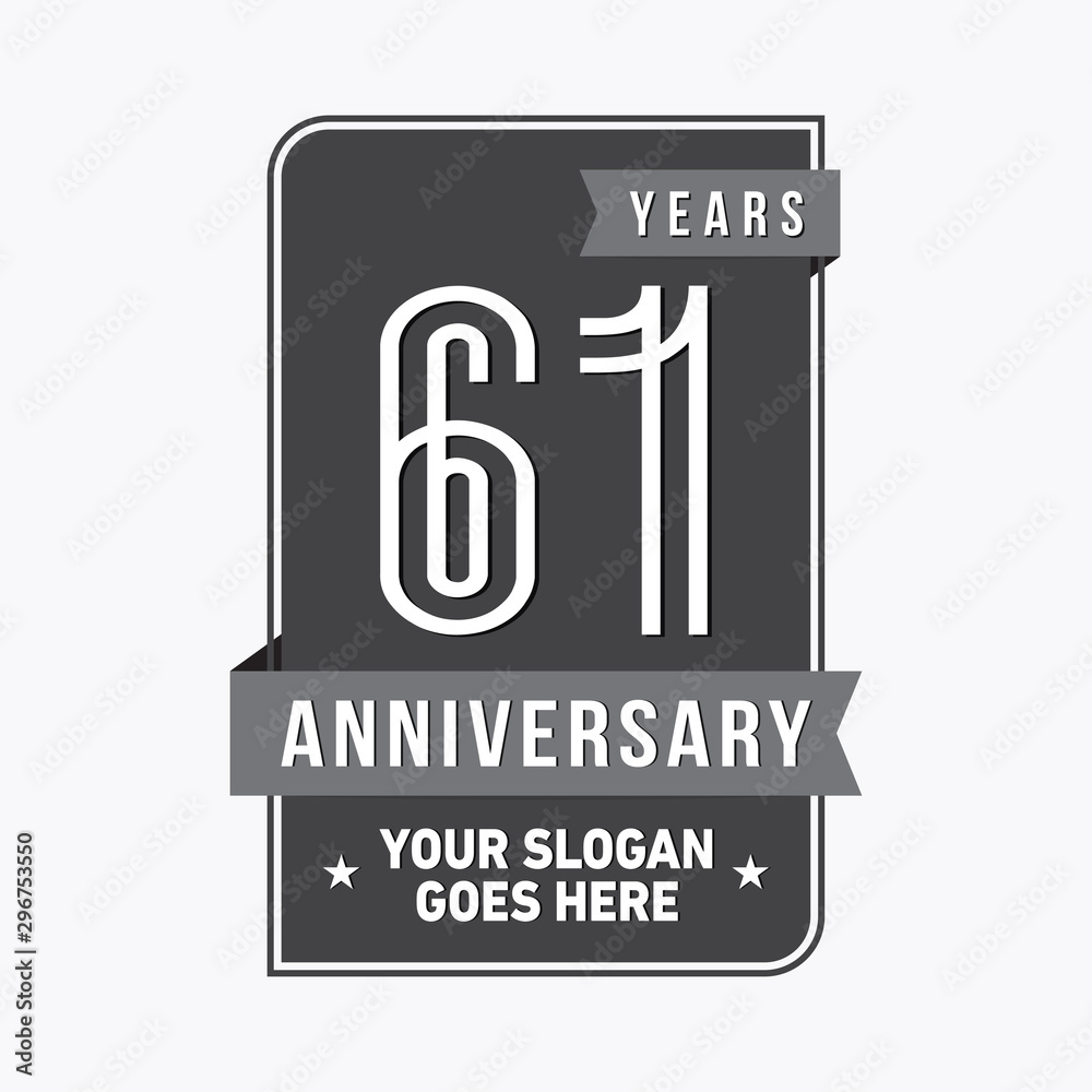 61 years anniversary design template. Sixty-one years celebration logo. Vector and illustration. 61 years anniversary design template. Sixty-one years celebration logo. Vector and illustration.
