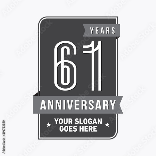 61 years anniversary design template. Sixty-one years celebration logo. Vector and illustration.