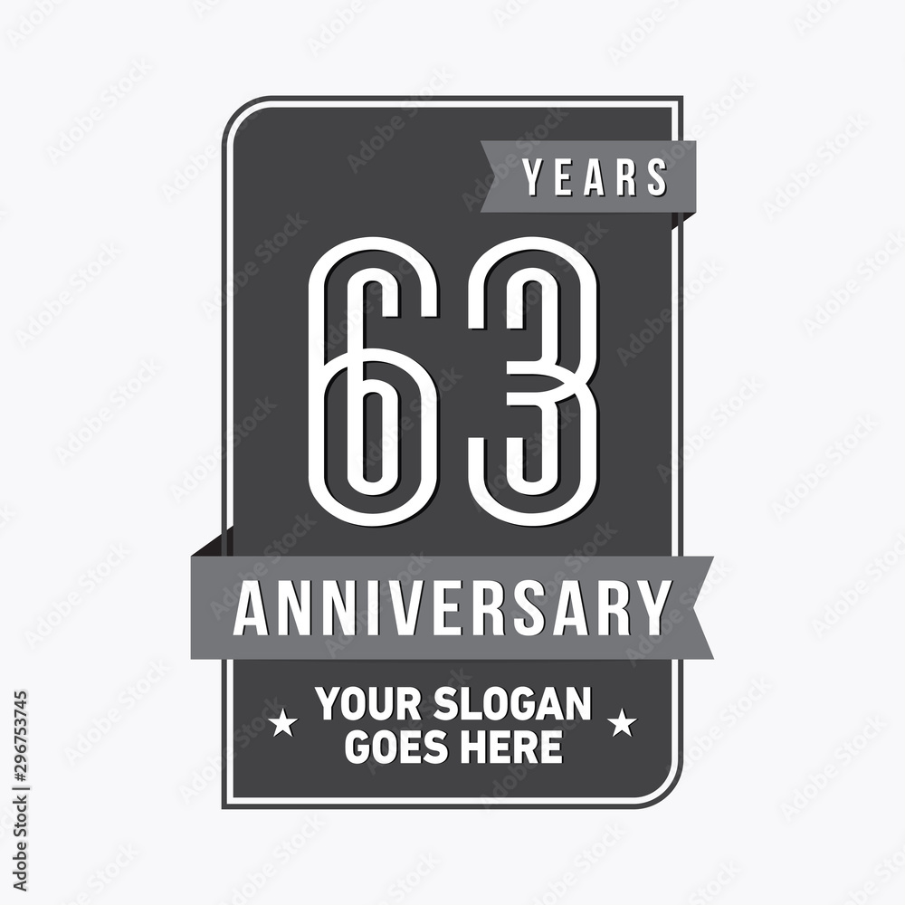 63 years anniversary design template. Sixty-three years celebration logo. Vector and illustration.