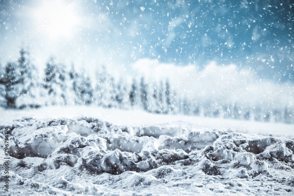 Winter background of snow and free space for your decoration. Christmas time 