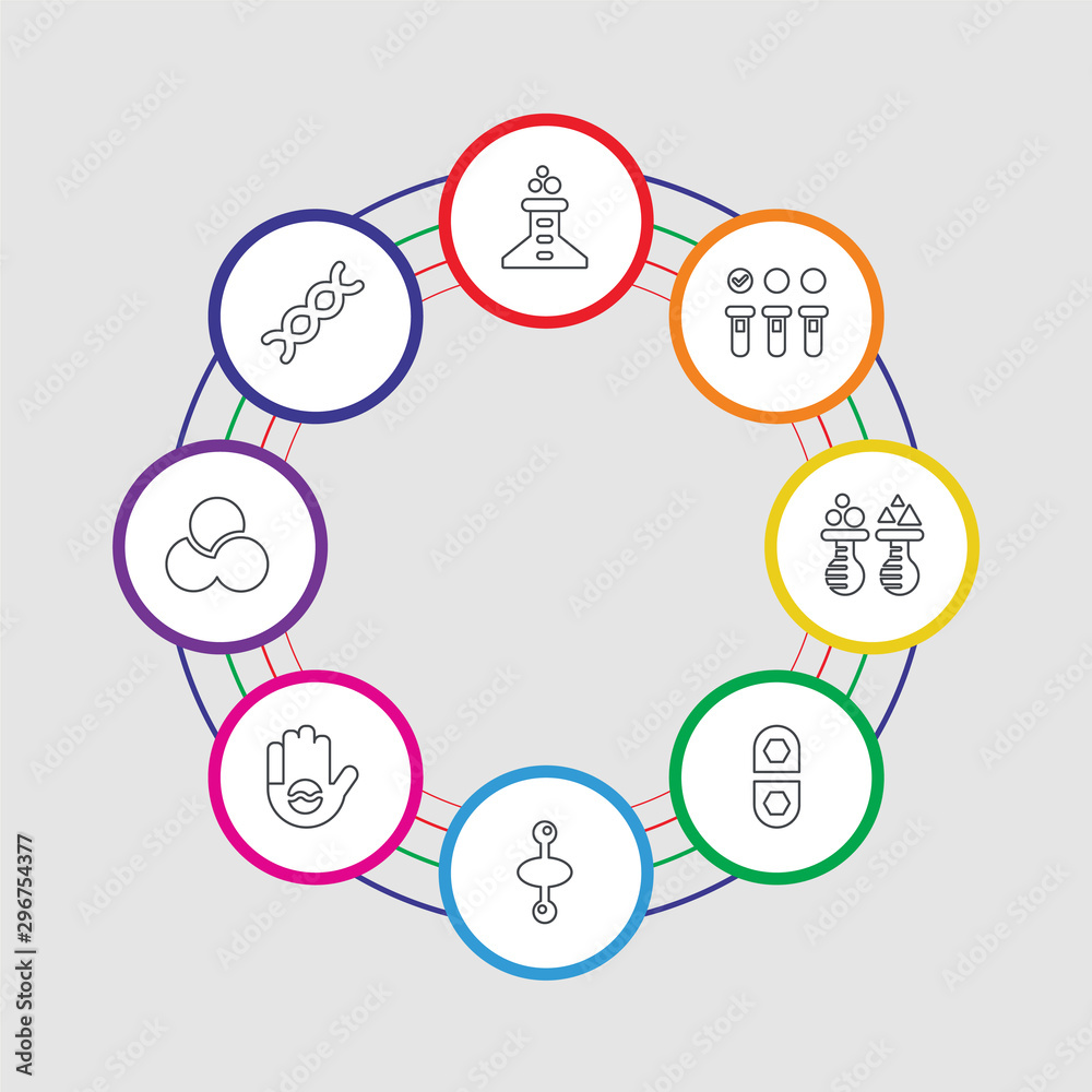 8 colorful stroke icons set included dna, bond, hand wash, atom, medicines, test tubes, blood test, beaker 8 colorful stroke icons set included dna, bond, hand wash, atom, medicines, test tubes, blood test, beaker