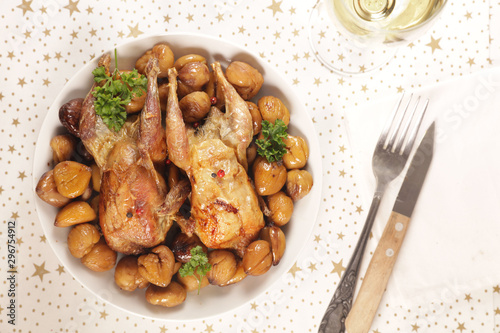 Fototapeta Naklejka Na Ścianę i Meble -  baked quail with chestnut- festive dish