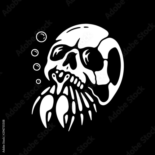 HERMIT CRAB WITH SKULL WHITE BLACK BACKGROUND