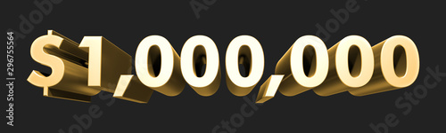 1.000.000$ One million dollars. Metallic gold 3D numbers. 3D Illustration. Rendering. Isolated on black background photo