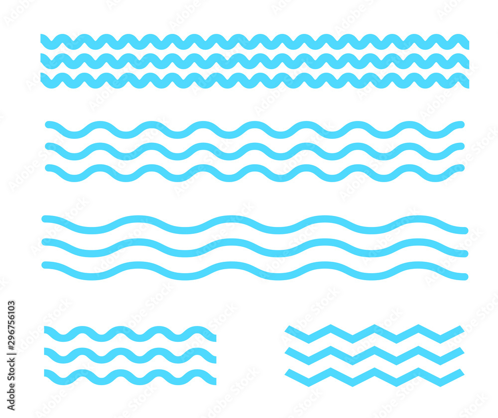 Collection of marine waves. Sea waves. Vector illustration