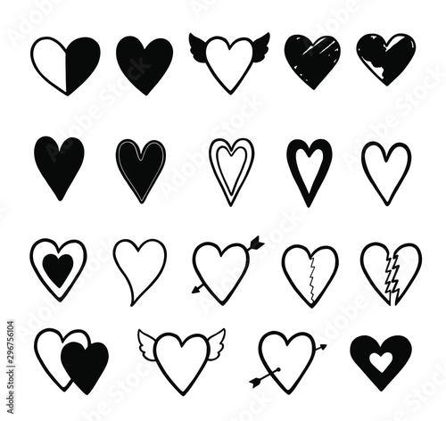 Set of hand drawn heart. Handdrawn hearts isolated on white background. Vector illustration for your graphic design