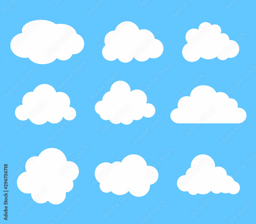 Clouds collection. White Clouds vector icons on blue background. 