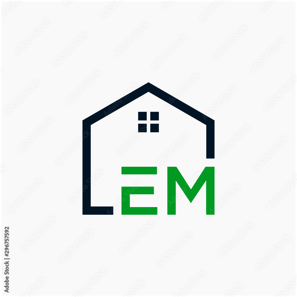letter EM Line House Real Estate Logo. home initial E M concept. Construction logo template, Home and Real Estate icon. Housing Complex Simple Vector Log
