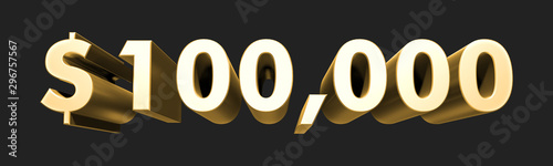 100.000$ One hundred thousand dollars. Metallic gold 3D numbers. 3D Illustration. Rendering. Isolated on black background photo