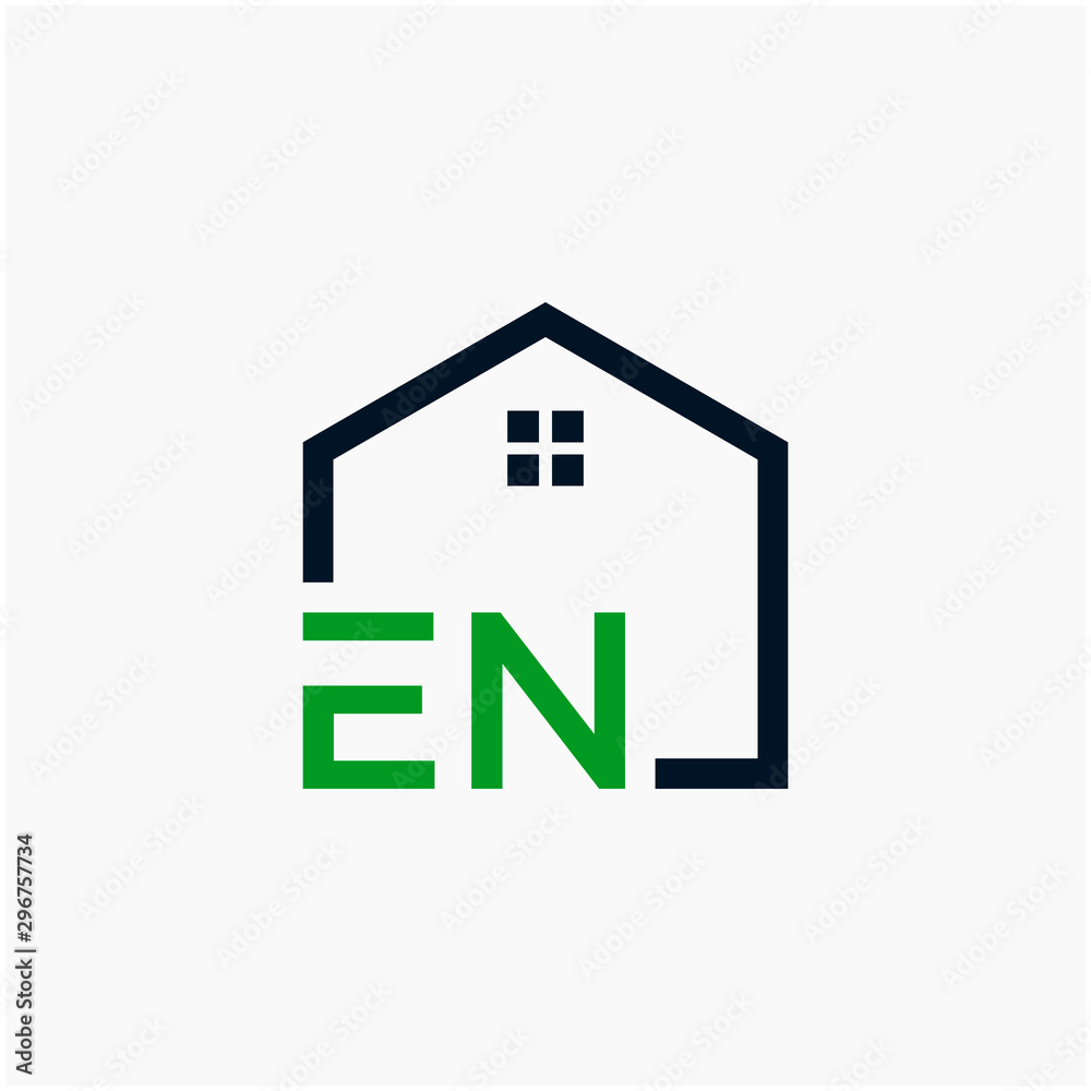 letter EN Line House Real Estate Logo. home initial E N concept. Construction logo template, Home and Real Estate icon. Housing Complex Simple Vector Log