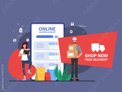 Shopping online promotion code discount and delivery box for the customer. Web landing page template design.