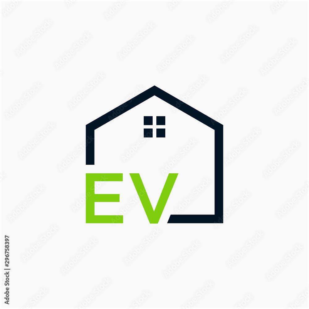 letter EV Line House Real Estate Logo. home initial E V concept. Construction logo template, Home and Real Estate icon. Housing Complex Simple Vector Log