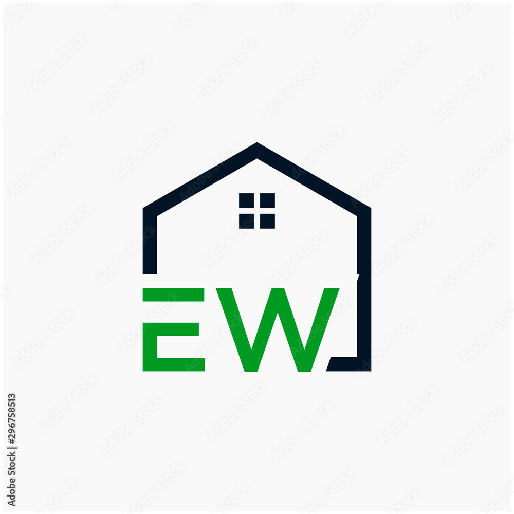 letter EW Line House Real Estate Logo. home initial E W concept. Construction logo template, Home and Real Estate icon. Housing Complex Simple Vector Log