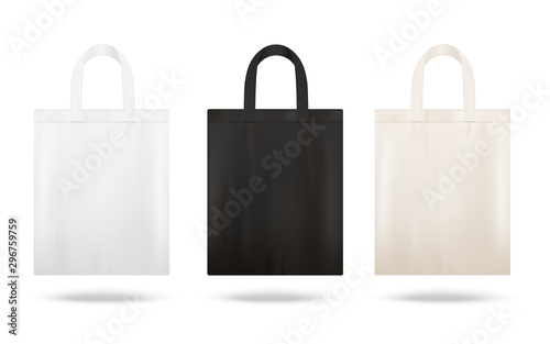 Reusable shopping tote bag mockup set with different fabric colors photo