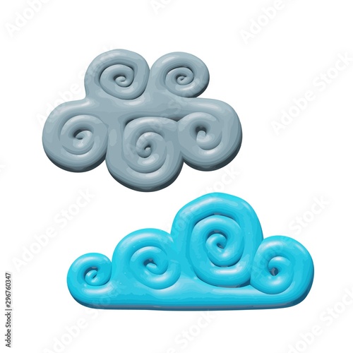 Isolated illustration of blue curly cumulus clouds