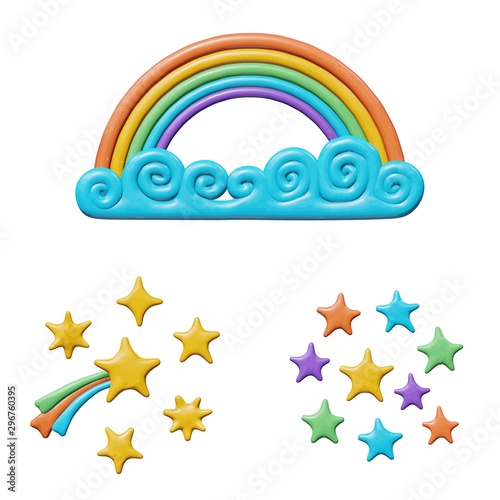 Plastic colorful rainbow figure, cloud and stars