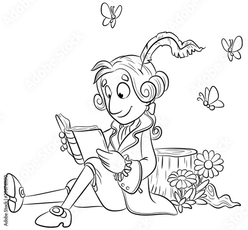 lesender Mann in historischer Kleidung - Vektor-Illustration