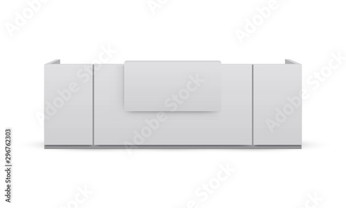 Reception desk mockup isolated on white background. Vector illustration