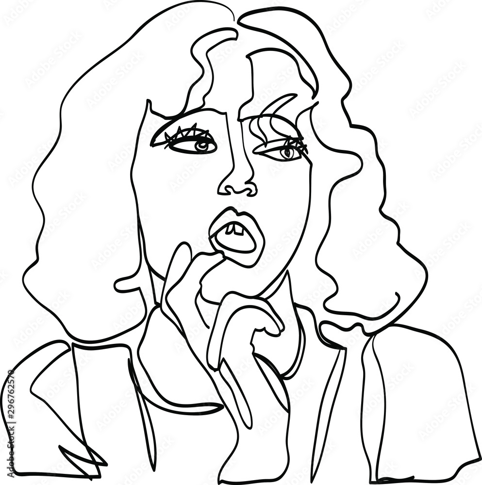 Creative one line fashion woman portrait with abstract shapes. vector illustration.
