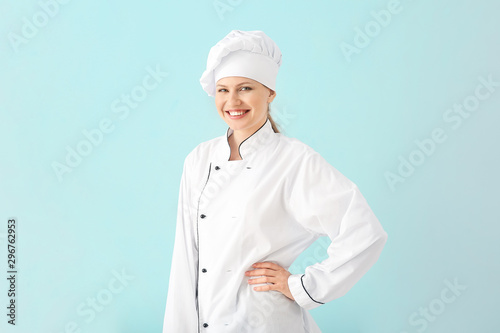Beautiful female chef on li...