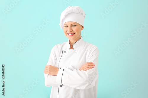 Beautiful female chef on li...