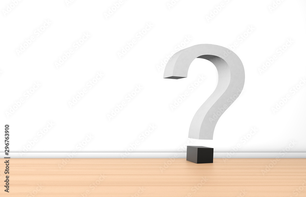 Single 3d question mark on table with white background Single 3d question mark on table with white background